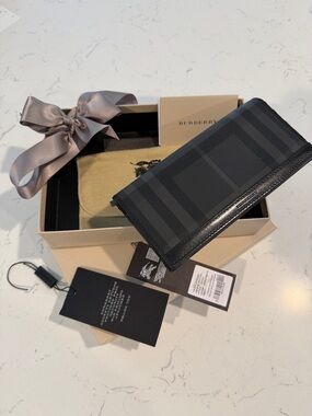 Burberry Black & Charcoal Check Long Wallet